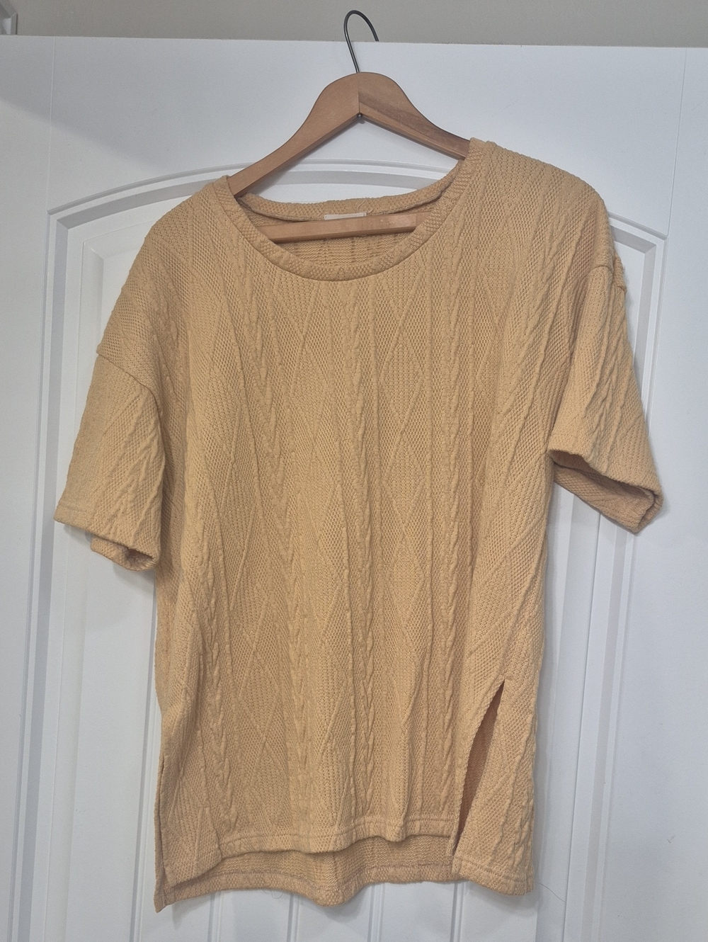 Altair Cable Knit Short Sleeve Top - Mustard